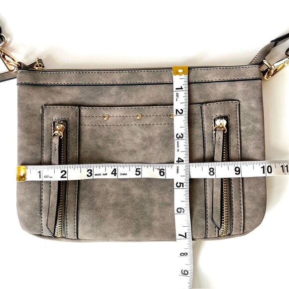 VR Nyc Zip Closure Webbing Strap Whipstitch Greige Crossbody Bag - Picture 14 of 16